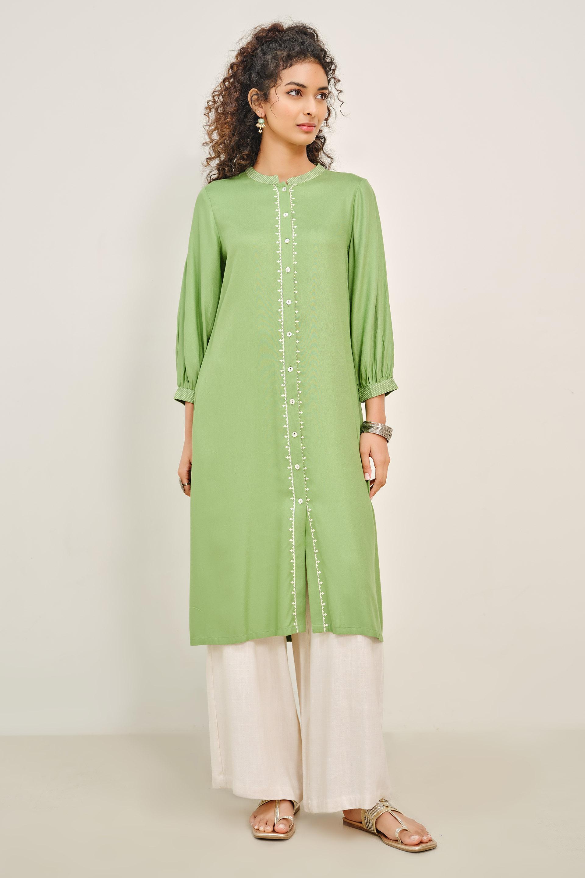 Green Mausam Embroidered Kurta, Sage Green, image 1
